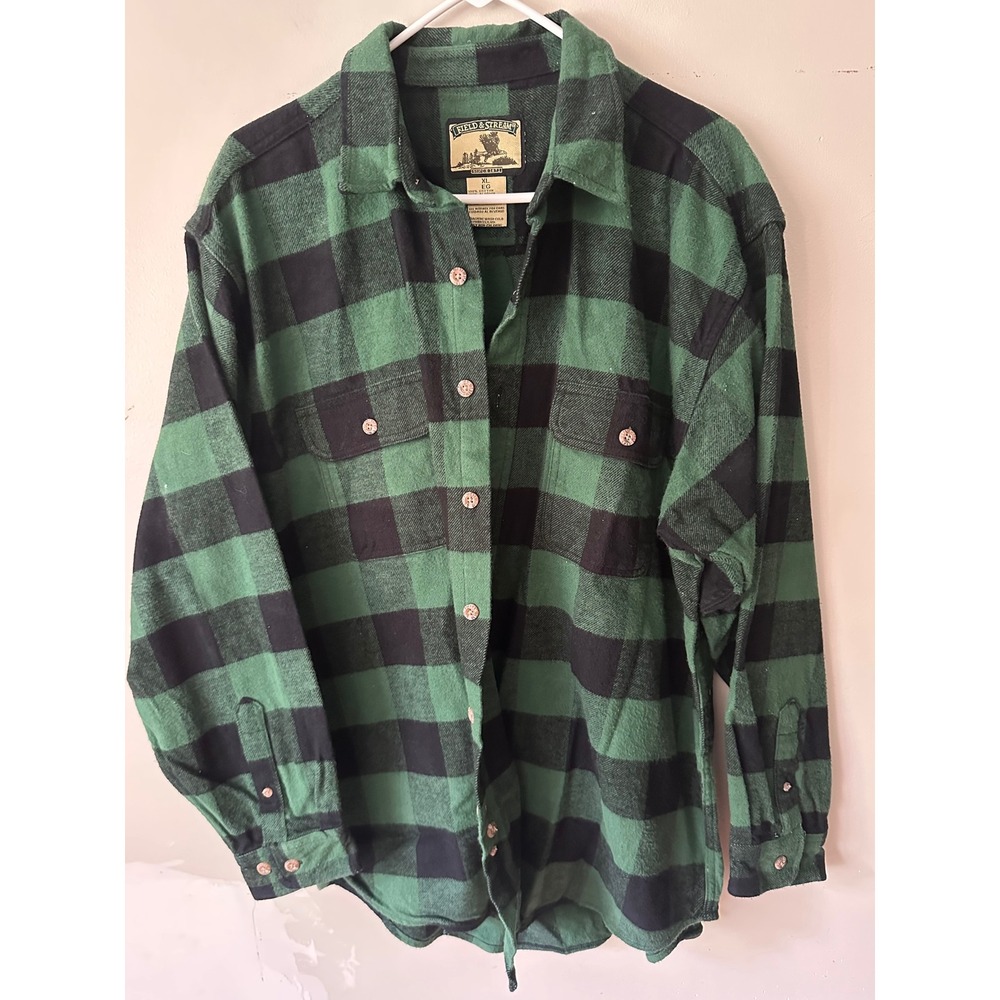 Field & Stream Mens XL Green Black Buffalo Plaid Flannel Button Down Shirt